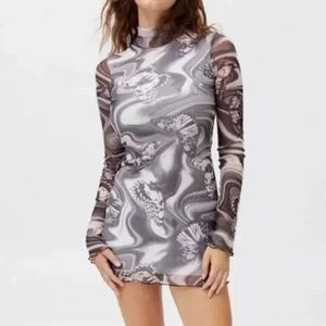 UO Mesh Butterfly Second Skin Sheer Mini Dress